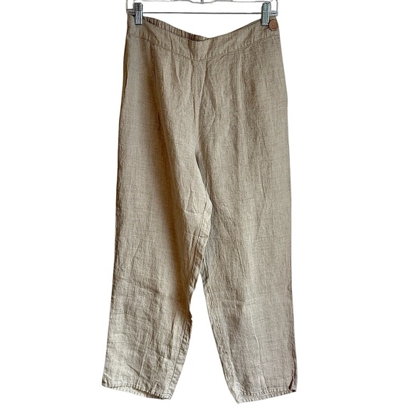 Flax Pants - Flax Relaxed Fit Beige High Waisted 100% Linen 26” Pants Size Small NWOT